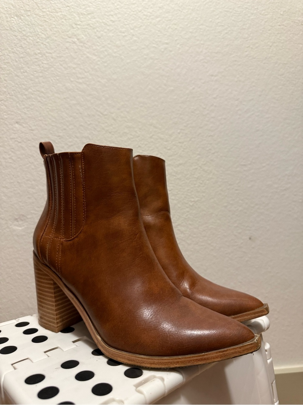 Women's Brown Leather Block Heel Ankle Boots
